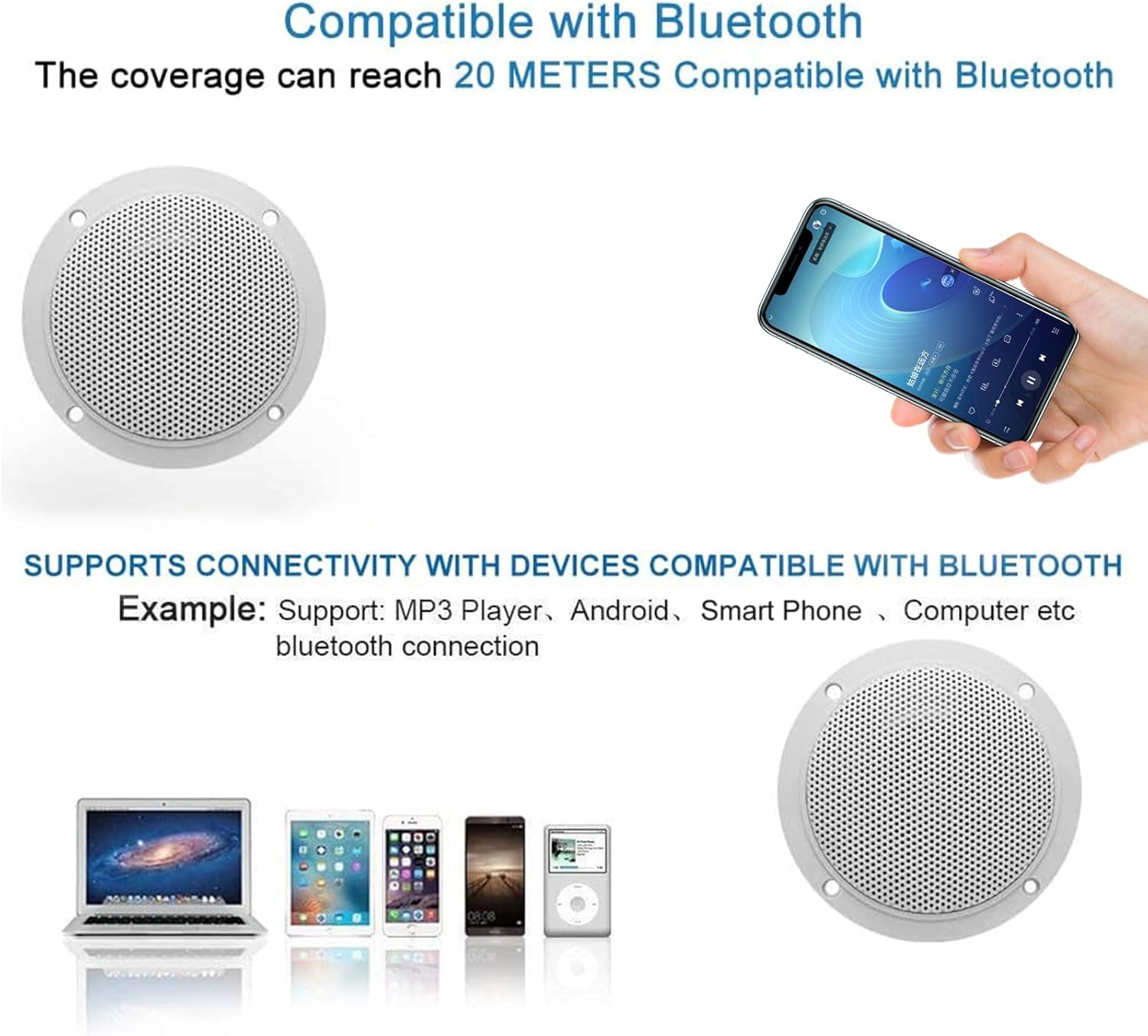 STUDIOFINIX 2PCS 4" Waterproof Ceiling Bluetooth Speakers - 160W Marine Speaker Kit for Bathroom Kitchen Home Outdoor Camper