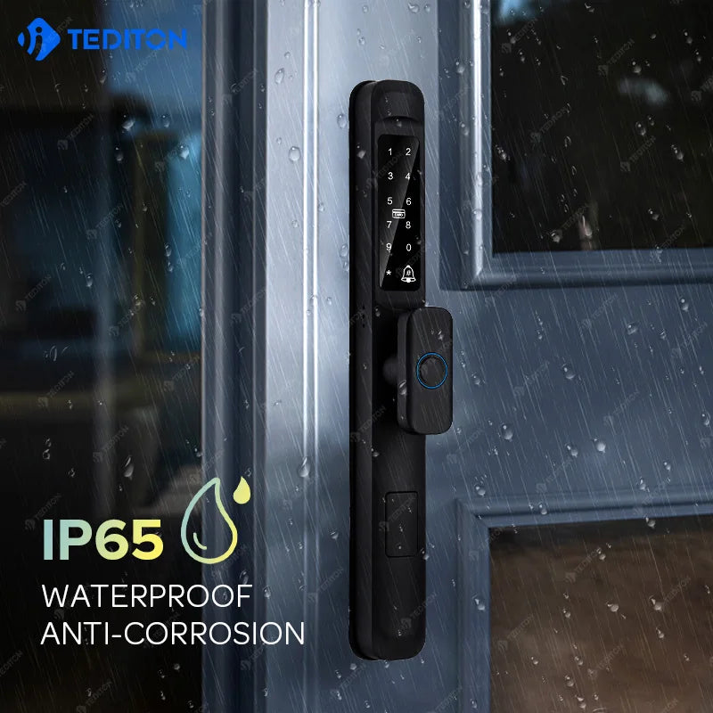 Waterproof Exterior Digital Electronic Ttlock Tuya Smart Locks Fingerprint Aluminum Steel Double Side Sliding Glass Door Lock