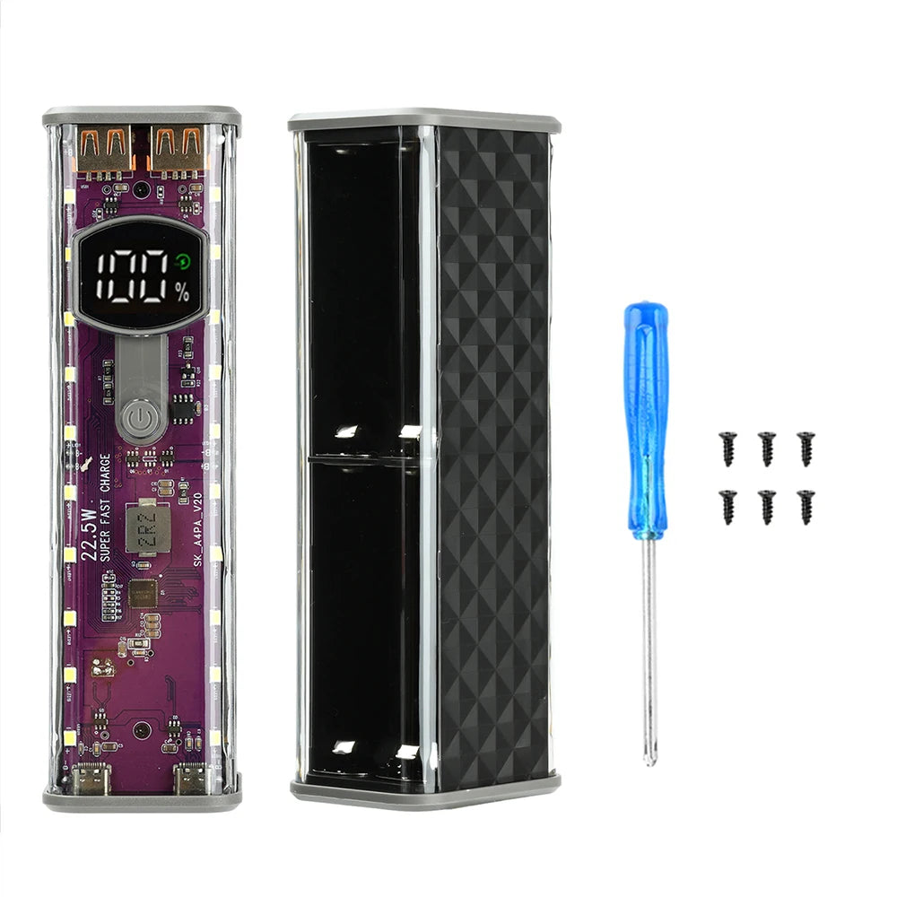 8*18650 Power Bank Battery Case 22.5W PD 45W Fast Charging Battery Storage Box Welding Free USB+Type-C Port