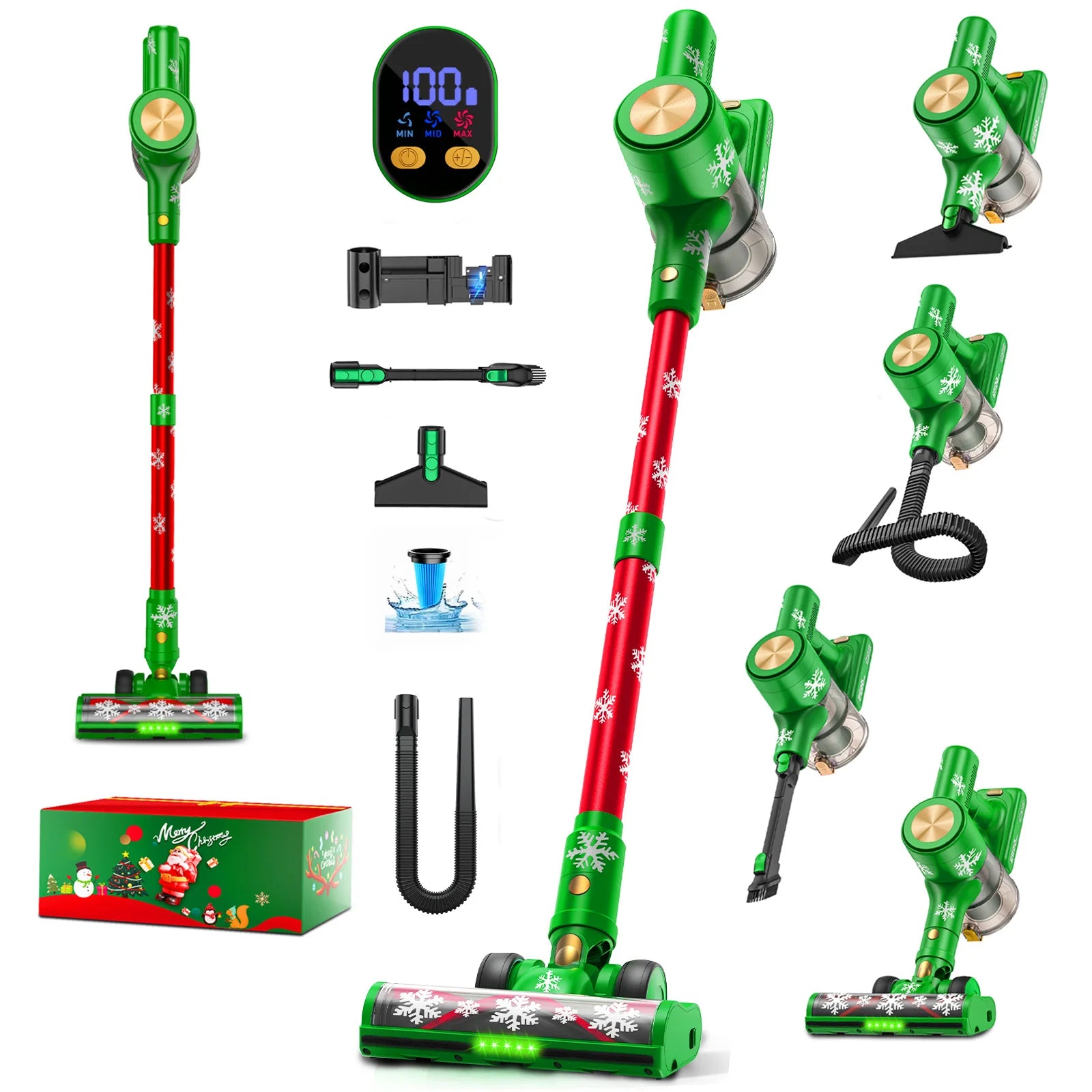 Christmas Cordless Stick Vacuum Cleaner Powerful Suction Self-Standing Household Hotel Car Pet Hair Carpet Cleaning Dry HEPA