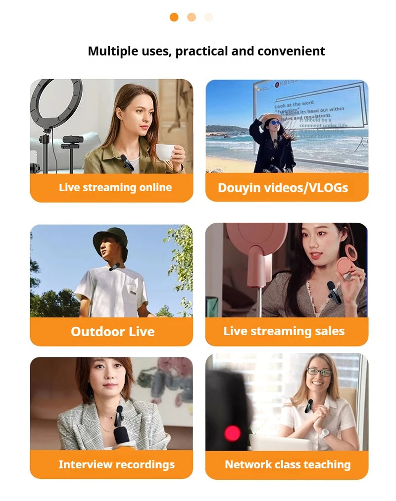 Pink 1 in 4 Lavalier Microphone Noise Cancelling Wireless With Wind Muff Lapel Mic For iPhone Android Camera 4 Pack LED Display