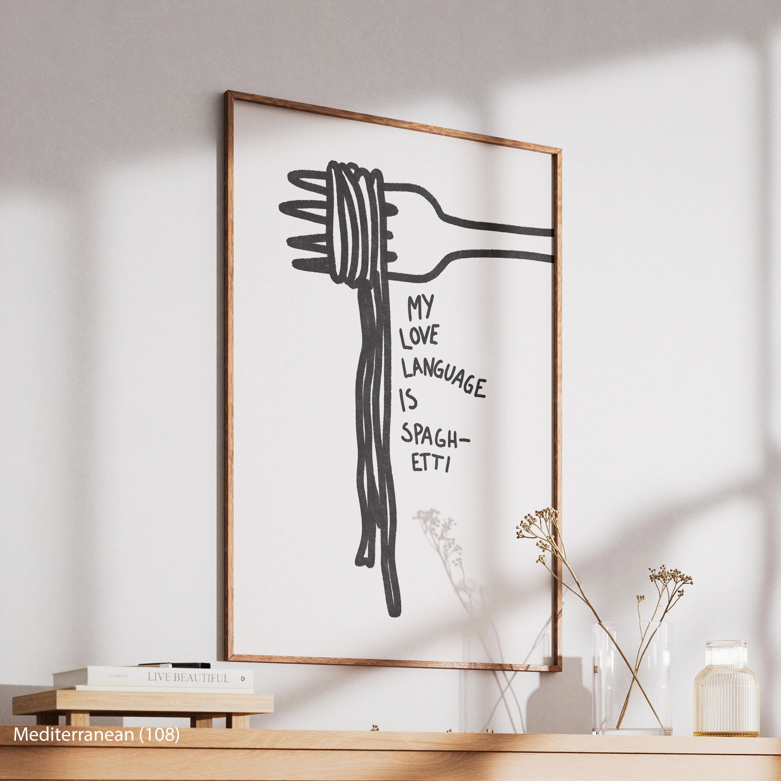 Modern Mediterranean Personal Feelings Meaningful Spaghetti Premium Canvas Decor with Wood Frame