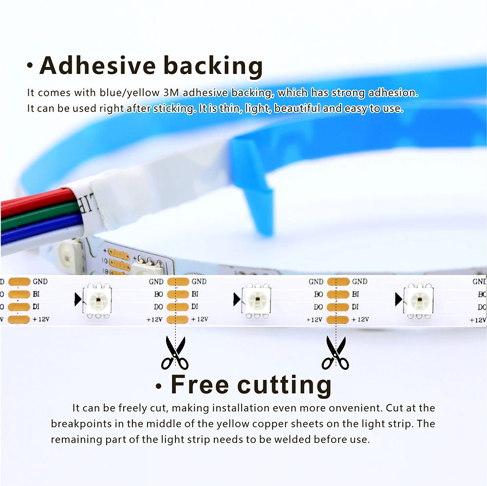 WS2811 WS2812B WS2815 WS2813 RGB IC LED Strip Lights 30/60/144 pixels per meter individually addressable smart lights DC5V/12V