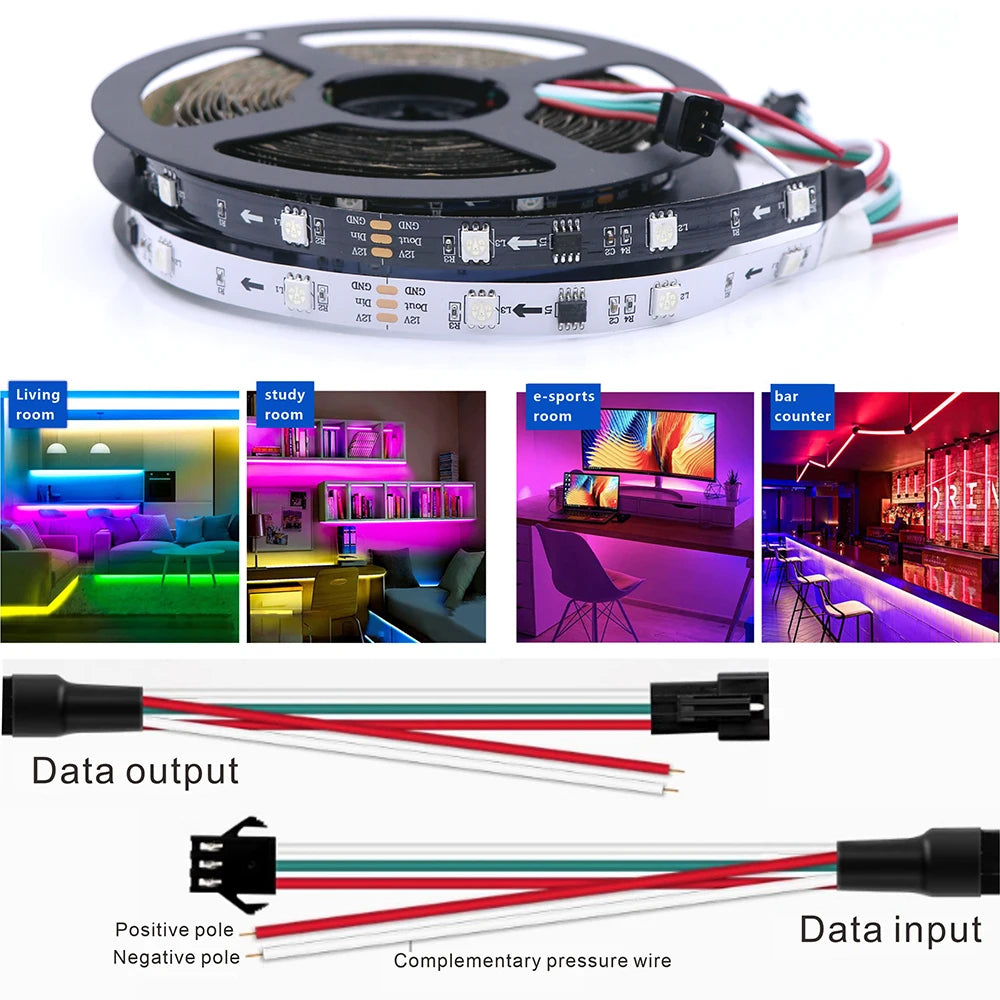 WS2811 WS2812B WS2815 WS2813 RGB IC LED Strip Lights 30/60/144 pixels per meter individually addressable smart lights DC5V/12V