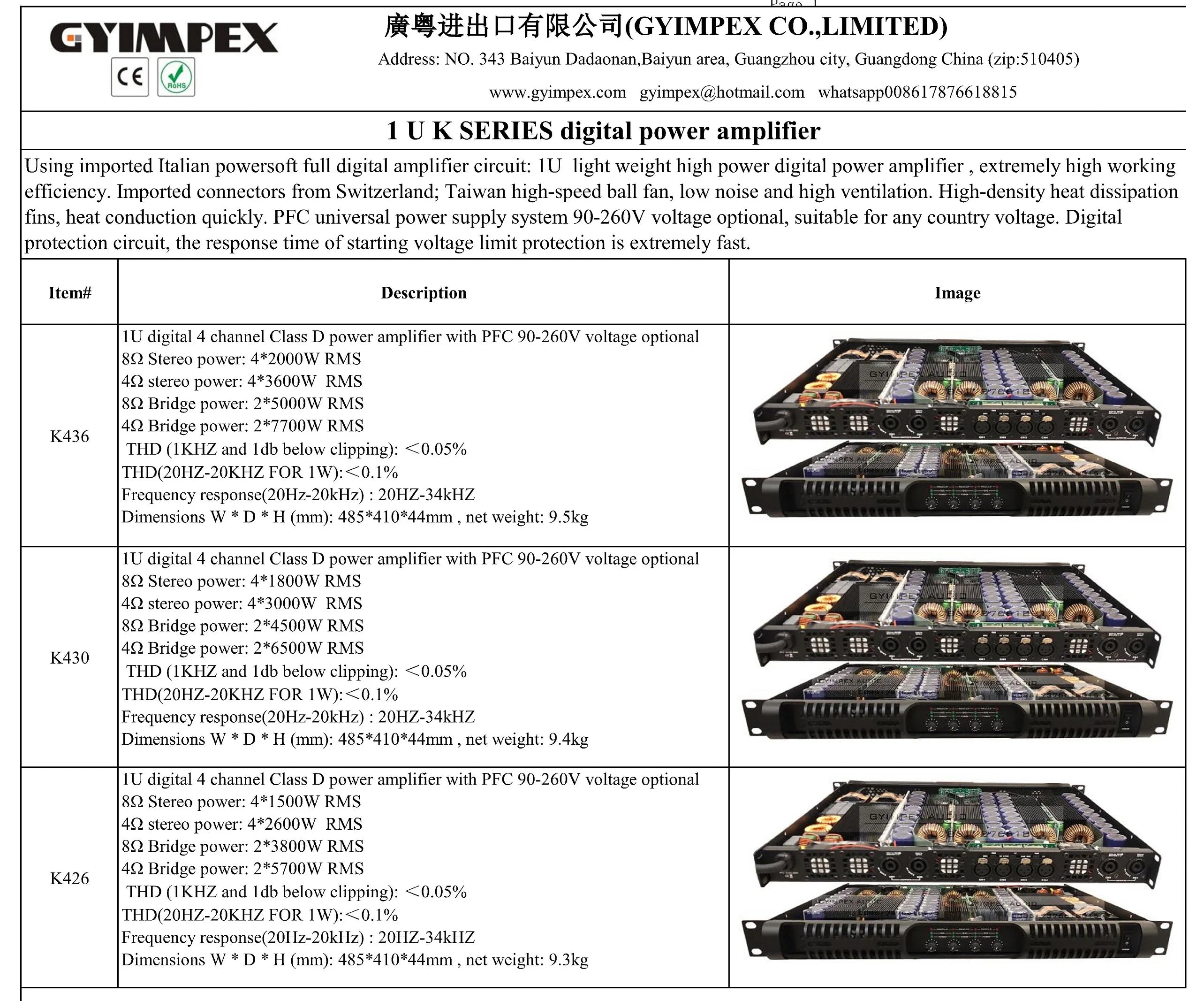 GYIMPEX AUDIO 4 Channel 1800watts 8ohm 3000w 4ohm Switching Power Amplifier