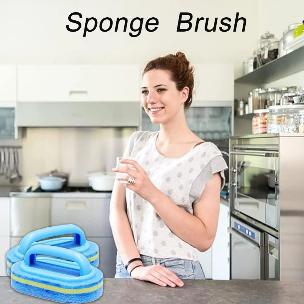 Cleaning Brush with Handle Kitchen Sponge Wipe Thickening Bathroom Tile Cleaning Sponge Household Stain Removal Clean Tools