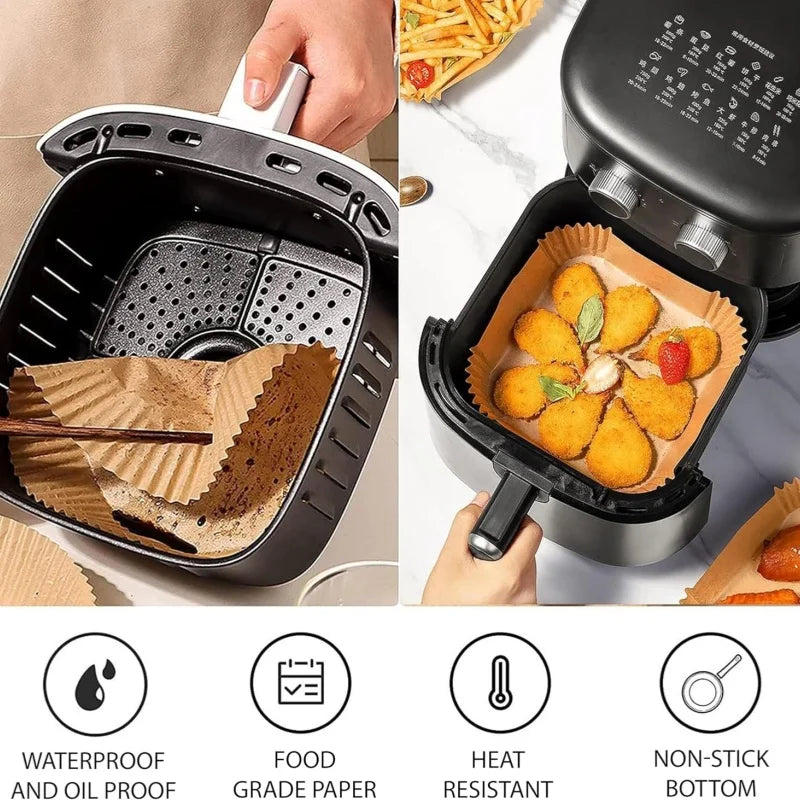 100pcs Disposable Square Mini Air Fryer Liners for 2-3 qt Air Fryer Non-Stick Oil-proof and Water-proof Parchment Paper Pads