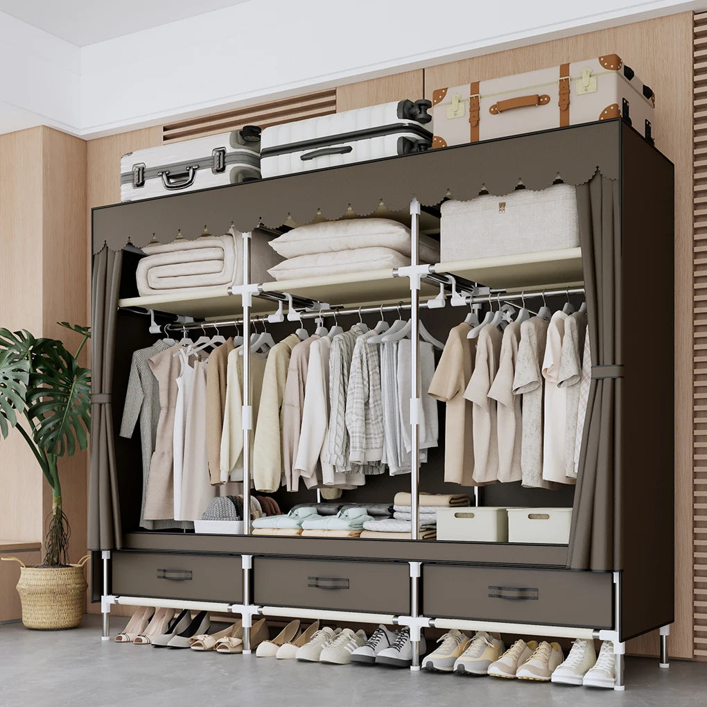 A Space-saving Portable Wardrobe, Durable, with Hanging Shelves, Lightweight and Easy to Assemble, Space-saving and Dust-proof