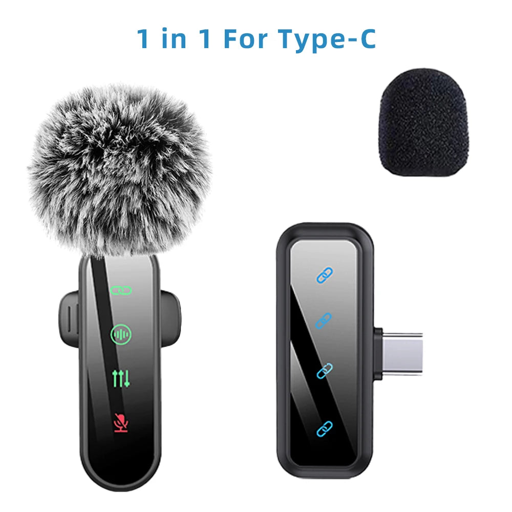 Pink 1 in 4 Lavalier Microphone Noise Cancelling Wireless With Wind Muff Lapel Mic For iPhone Android Camera 4 Pack LED Display