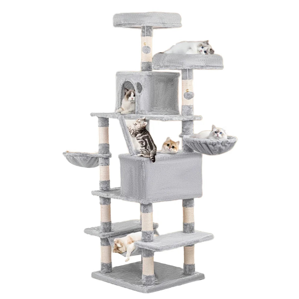 Extra-tall 67-inch Multi-tiered Tree Tower Heavy-duty Structure with Scratching Posts  Integrated cat Bed with Hanging Fur Balls