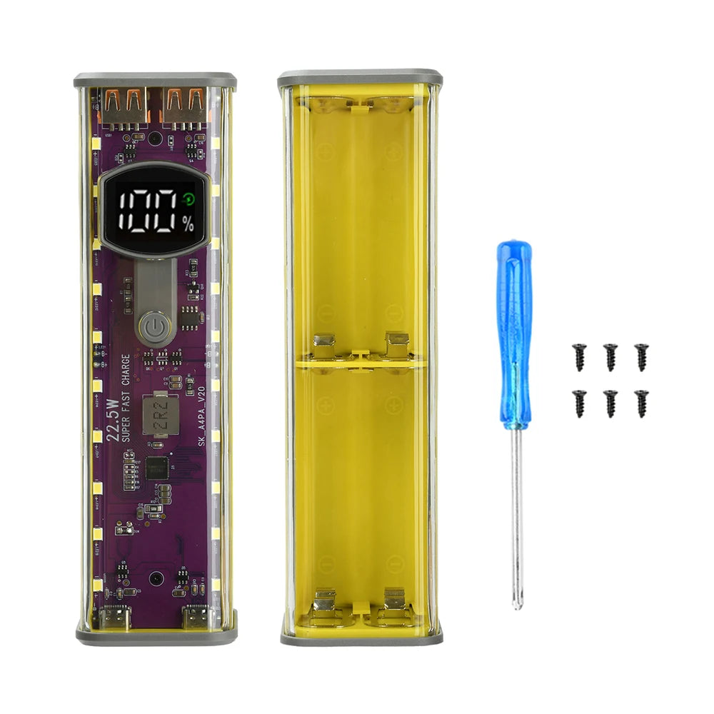 8*18650 Power Bank Battery Case 22.5W PD 45W Fast Charging Battery Storage Box Welding Free USB+Type-C Port