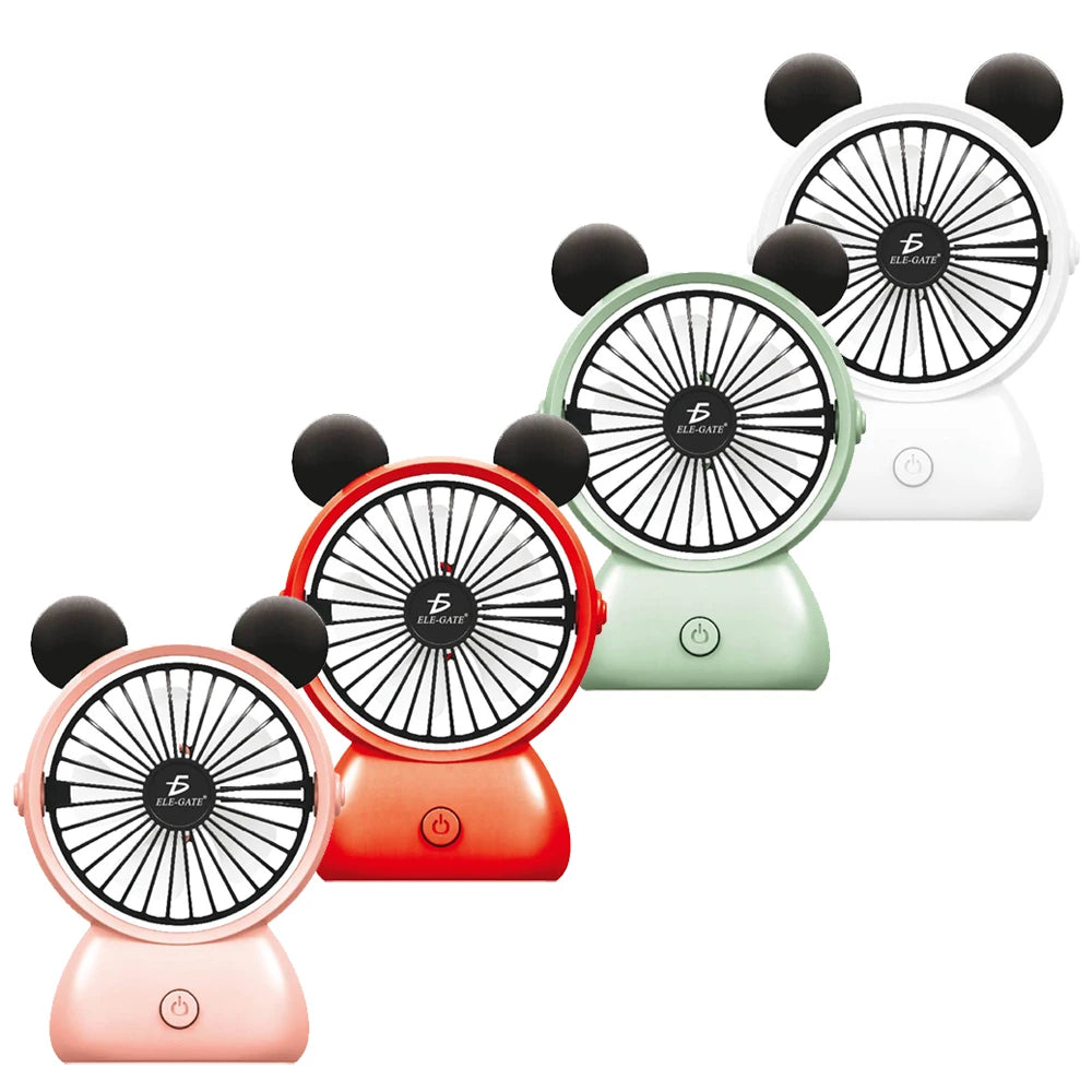 Mini Mickey Shaped Rechargeable Desktop Portable USB Charging Fan 5V Five-Speed Wearable Foldable for Household Car Use Table