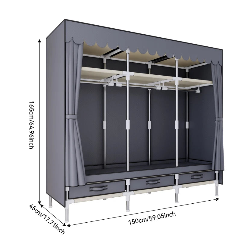 A Portable Wardrobe, Durable, with Hanging Shelves, Lightweight and Easy to Assemble, Space-saving and Dust-proof