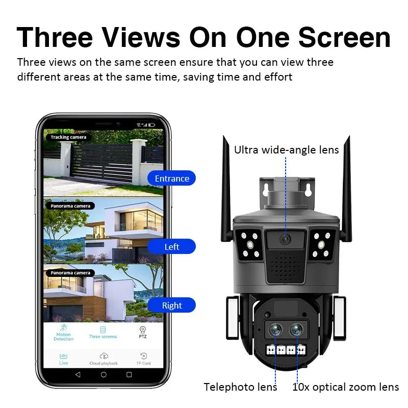 Rscamtom 6MP 4G Cctv Camera Dual Lens 10x Optical Zoom Motion Detection Color Night Vision 4G Cctv Cameras