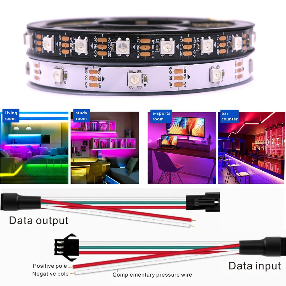 WS2811 WS2812B WS2815 WS2813 RGB IC LED Strip Lights 30/60/144 pixels per meter individually addressable smart lights DC5V/12V