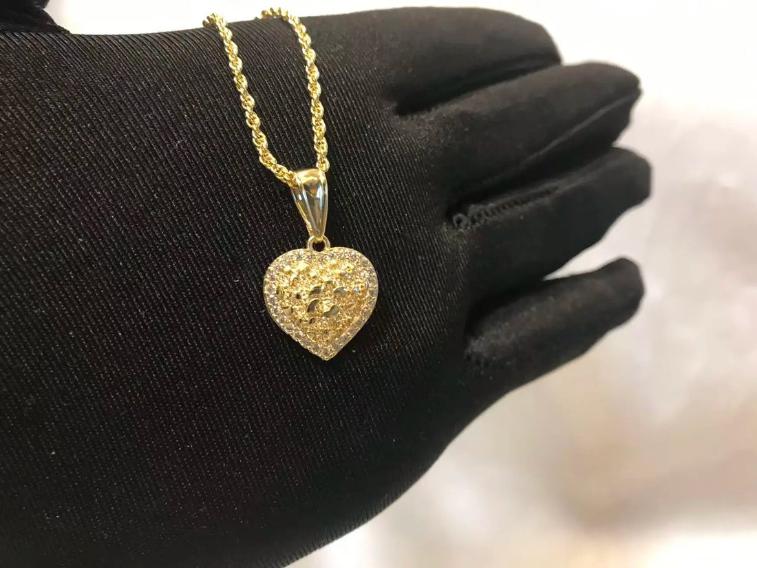 Hip Hop Unique Design Gold Nugget Diamond Cut Heart Shaped Charm Pendant Necklace  for Women/Men Jewelry
