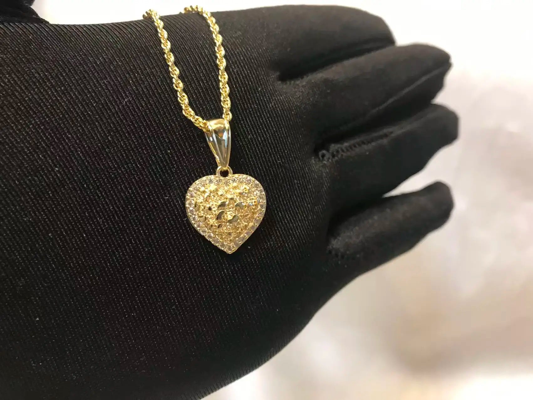 Hip Hop Unique Design Gold Nugget Diamond Cut Heart Shaped Charm Pendant Necklace  for Women/Men Jewelry