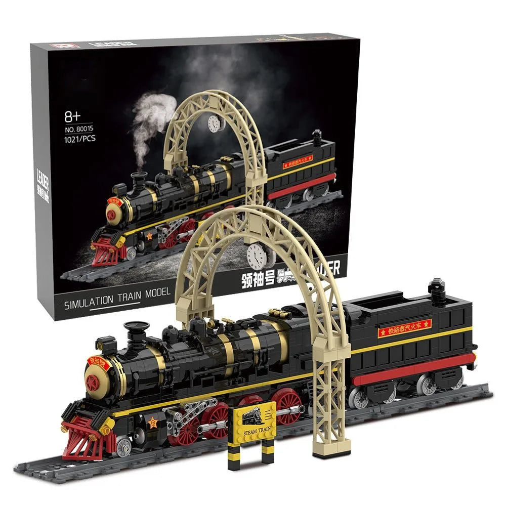 Train Leader Steam Train with Track Ornament - Kids' Assembly Building Blocks Toy, Ideal Birthday Gift for Boys!