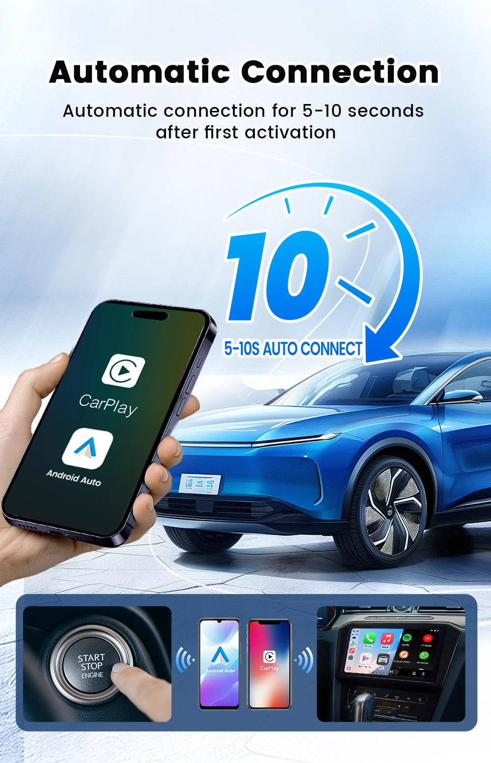 CarlinKit 5.0 Mini Ultra CarPlay Wireless Adapter 2 In 1 Wifi 5.8G Android Auto Wireless Dongle for Spotify Music OEM Car