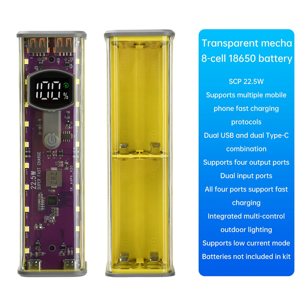 8*18650 Power Bank Battery Case 22.5W PD 45W Fast Charging Battery Storage Box Welding Free USB+Type-C Port