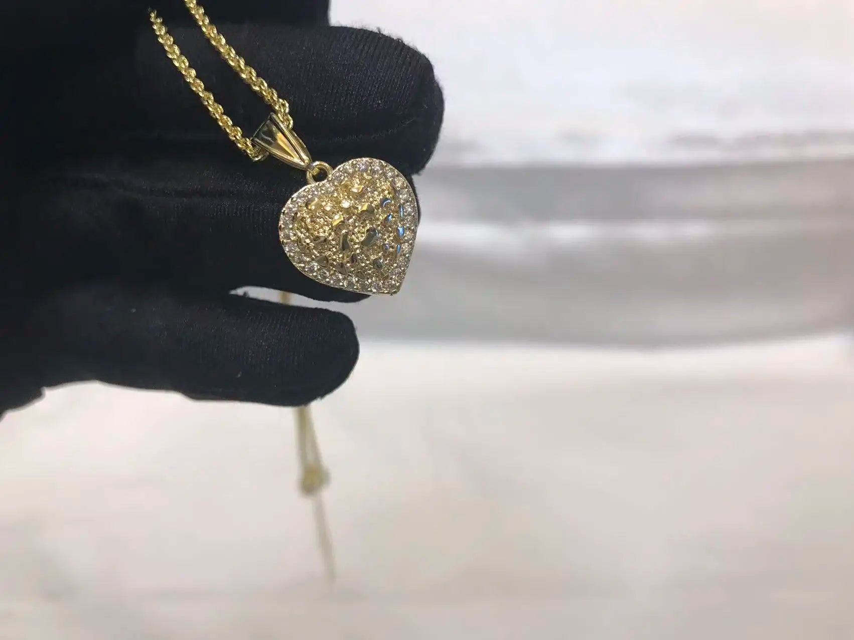 Hip Hop Unique Design Gold Nugget Diamond Cut Heart Shaped Charm Pendant Necklace  for Women/Men Jewelry