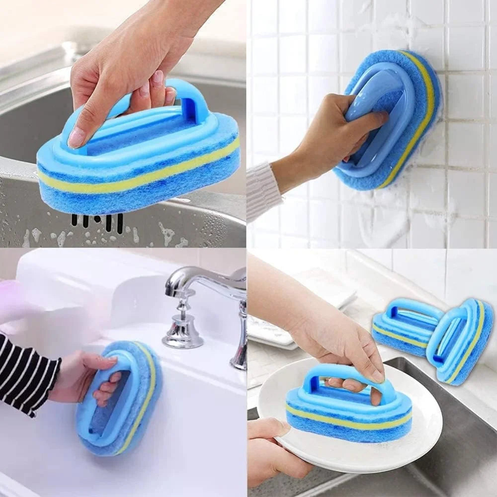 Cleaning Brush with Handle Kitchen Sponge Wipe Thickening Bathroom Tile Cleaning Sponge Household Stain Removal Clean Tools