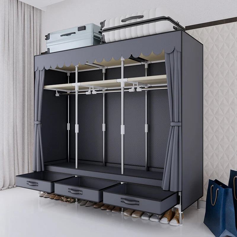 A Portable Wardrobe, Durable, with Hanging Shelves, Lightweight and Easy to Assemble, Space-saving and Dust-proof