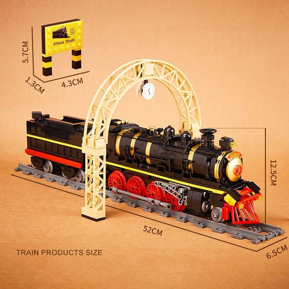 Train Leader Steam Train with Track Ornament - Kids' Assembly Building Blocks Toy, Ideal Birthday Gift for Boys!
