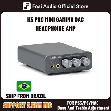 Fosi Audio K5 PRO Gaming USB DAC With Microphone Headphone Amplifier Mini Audio Decoder for PS5 Desktop Powered Active Speakers
