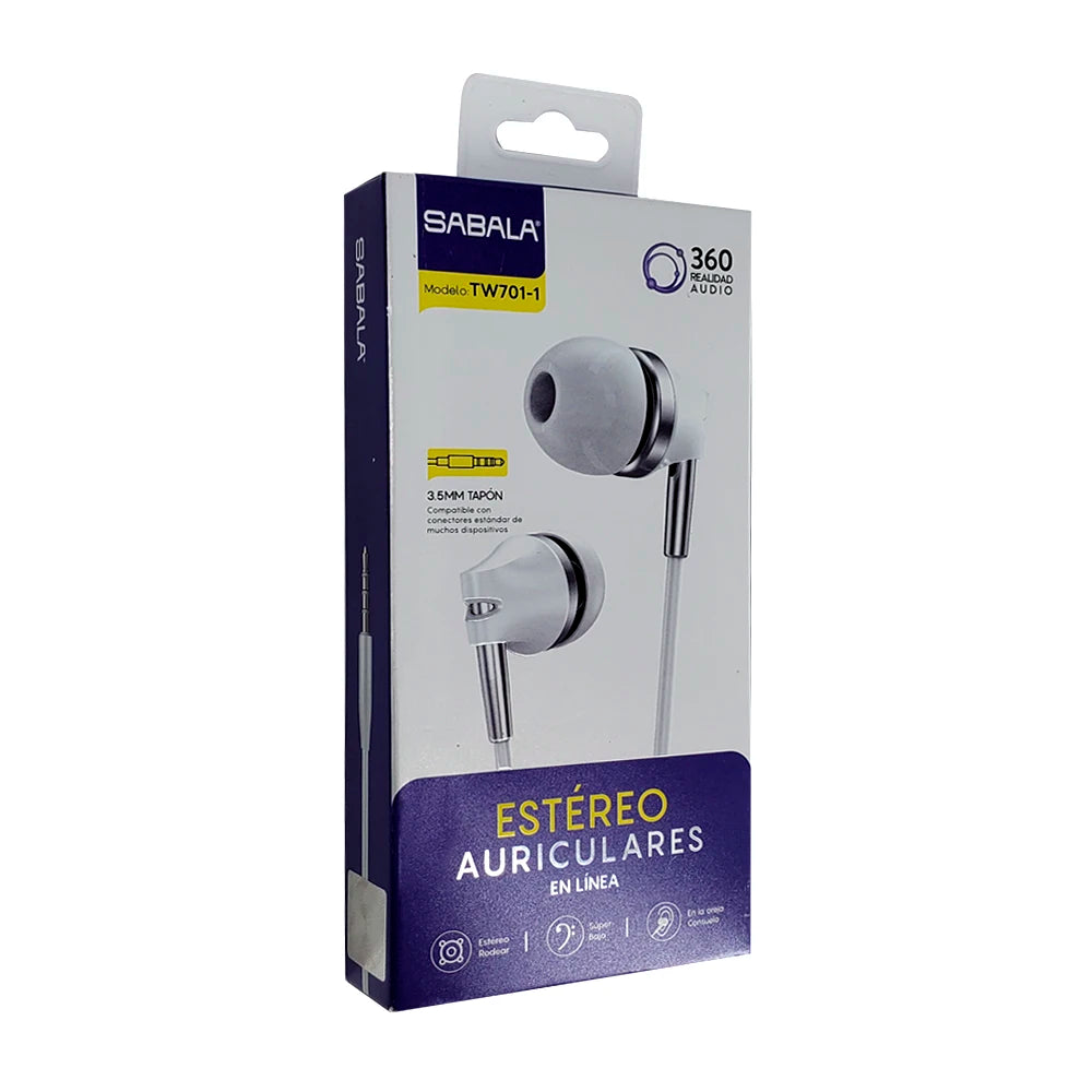 [GDL] Sabala Wired Earphones Silicone Ear Cushions Metallic Accents 3.5 mm Jack Input Music Model TW701 in Stock