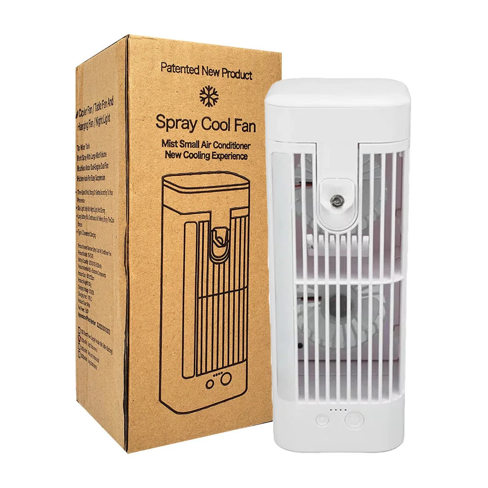 [GDL] PD-FC-05 Portable & Wearable Double Tower Fan with 3 Speeds Lamp & Cooler/Spray Cool Function