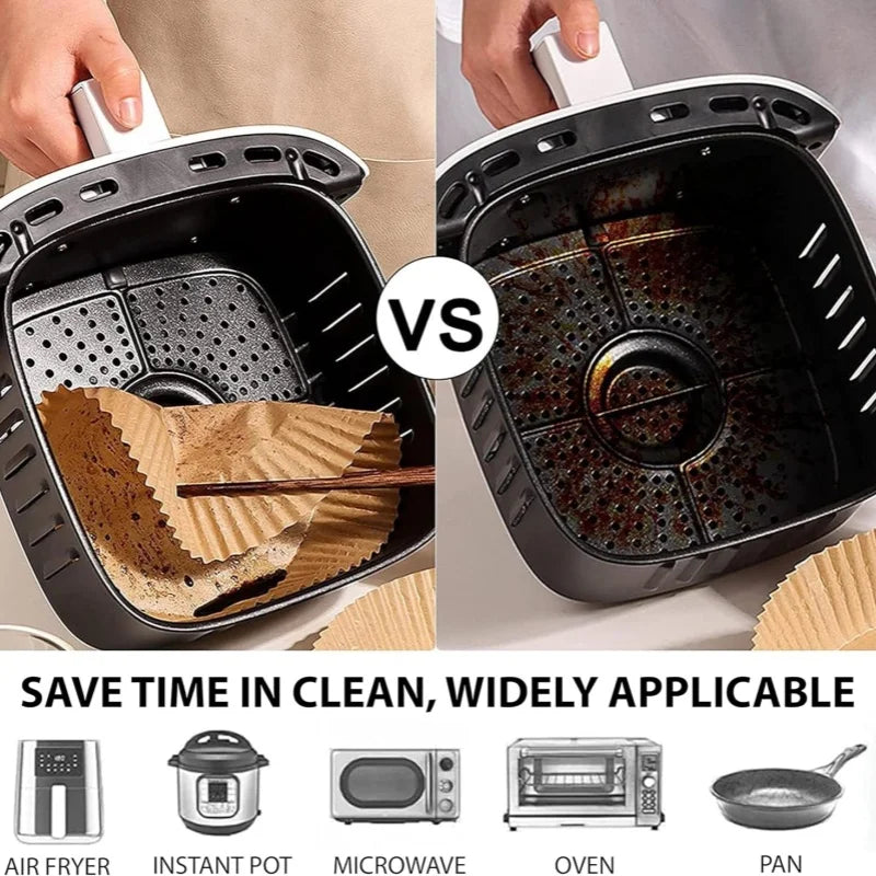100pcs Disposable Square Mini Air Fryer Liners for 2-3 qt Air Fryer Non-Stick Oil-proof and Water-proof Parchment Paper Pads