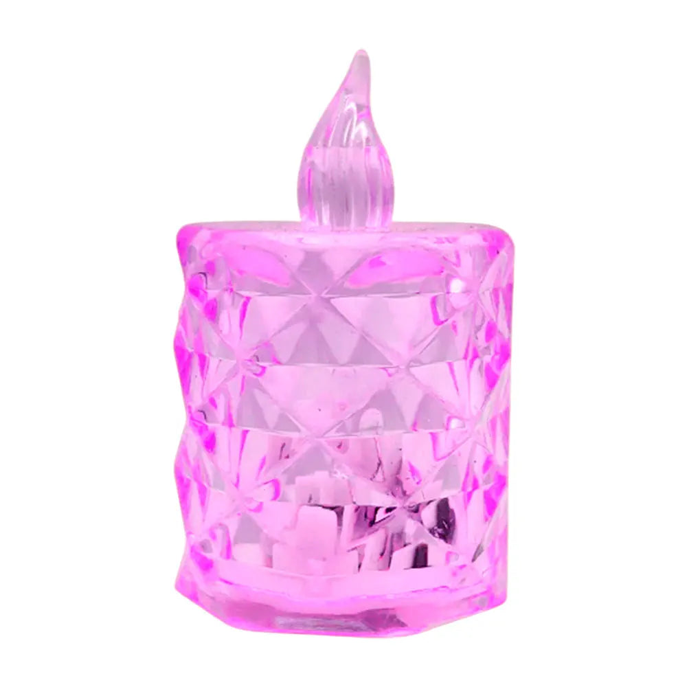 1pc Medium 6cm Translucent Plastic LED Candle Geometric Relief Design Warm Lighting Variety Colors for Decorative Lighting-F2860