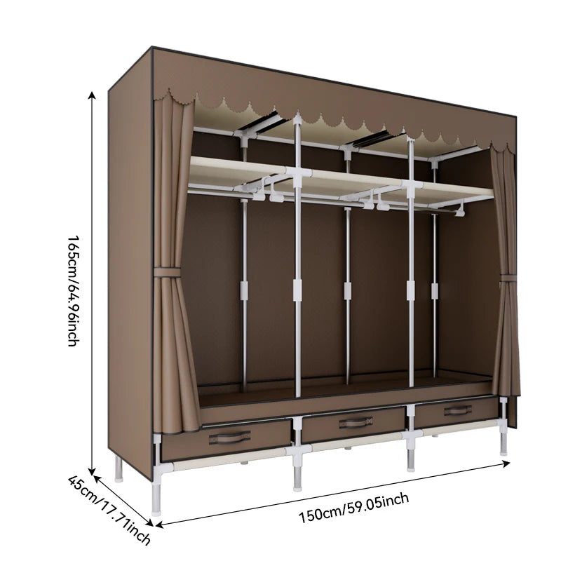 A Portable Wardrobe, Durable, with Hanging Shelves, Lightweight and Easy to Assemble, Space-saving and Dust-proof