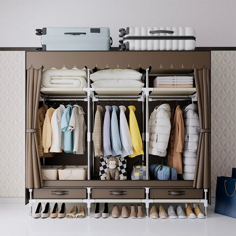 A Portable Wardrobe, Durable, with Hanging Shelves, Lightweight and Easy to Assemble, Space-saving and Dust-proof