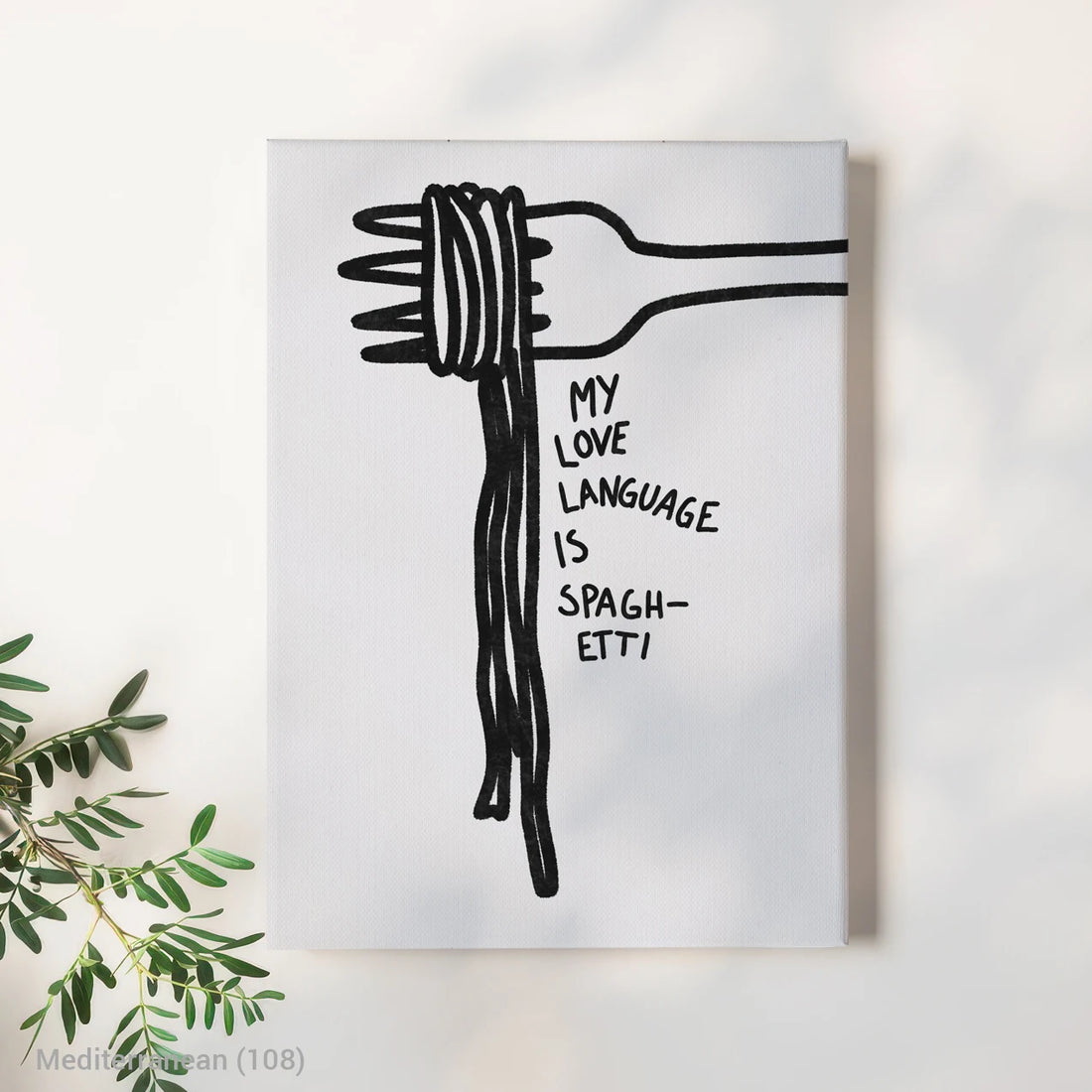 Modern Mediterranean Personal Feelings Meaningful Spaghetti Premium Canvas Decor with Wood Frame