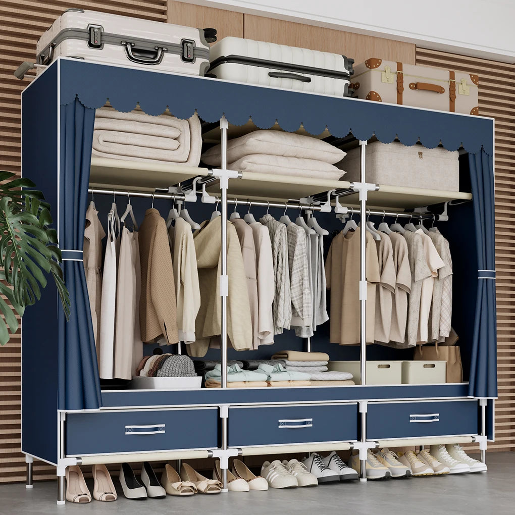 A Space-saving Portable Wardrobe, Durable, with Hanging Shelves, Lightweight and Easy to Assemble, Space-saving and Dust-proof