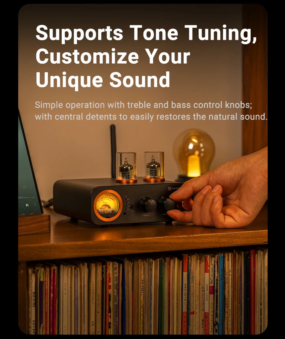 Fosi Audio MC331 2.0 Channel Bluetooth Stereo Integrated Tube Amplifier, Mini All-in-One DAC Audio Power Amp for Passive Speaker