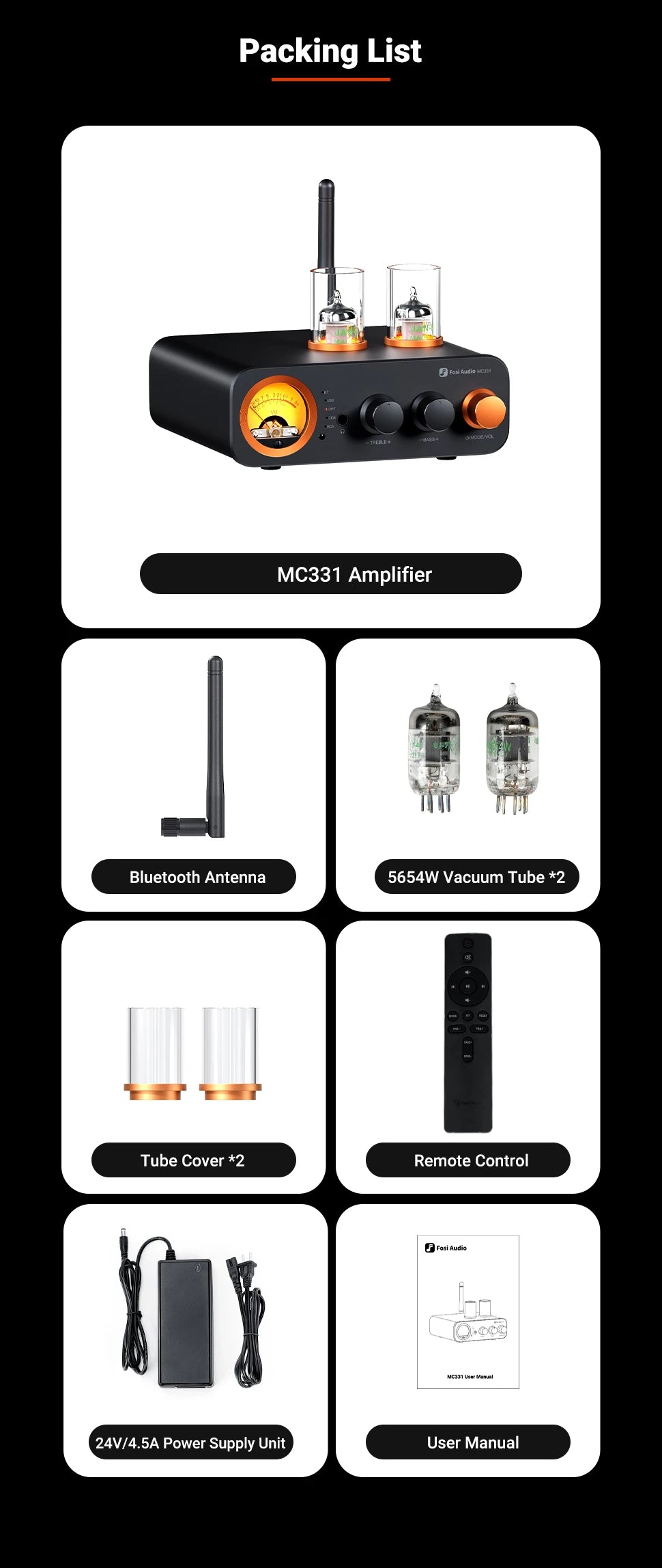 Fosi Audio MC331 2.0 Channel Bluetooth Stereo DAC Amplifier, Mini Audio Power Amp for Passive Speaker, USB DAC Headphone Amp