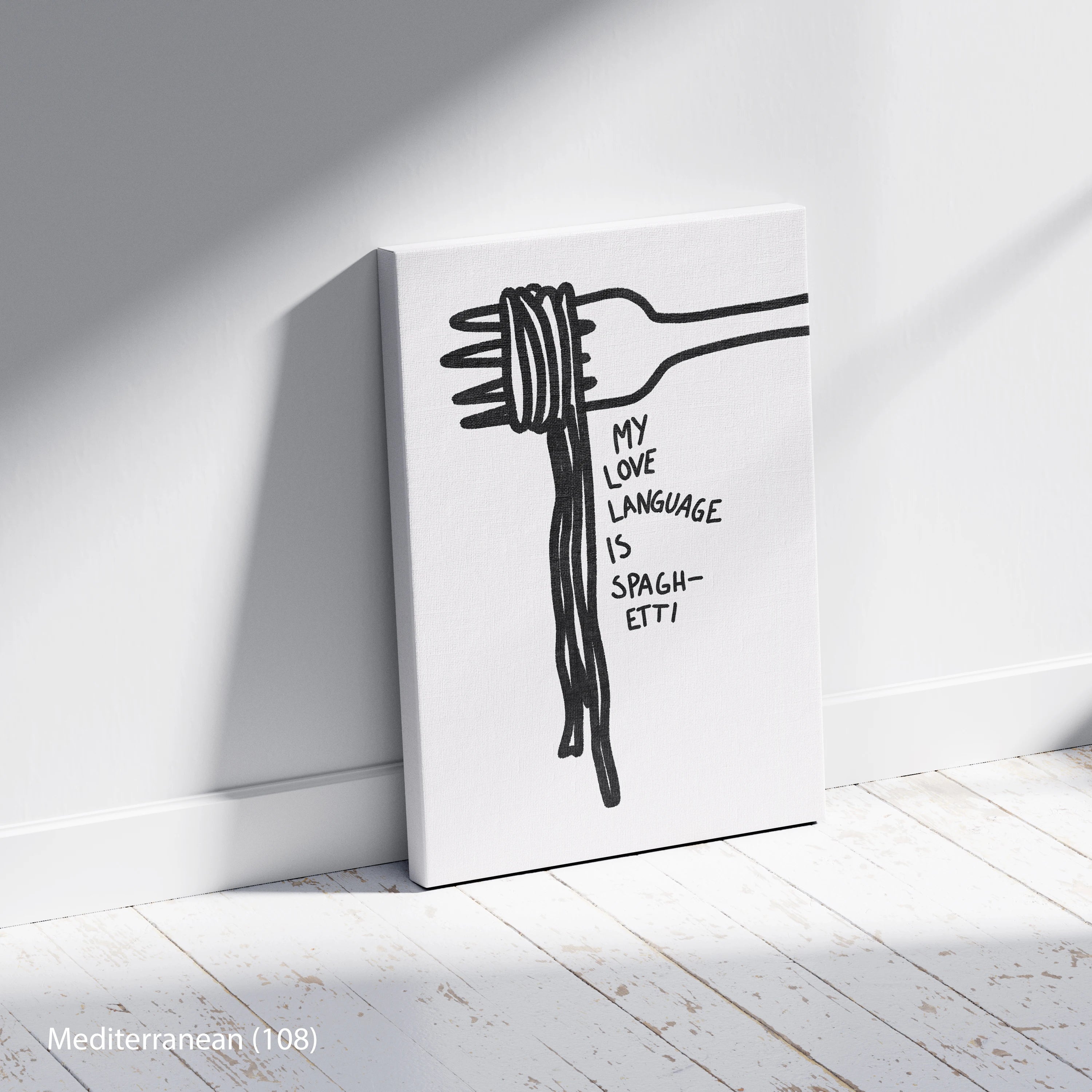 Modern Mediterranean Personal Feelings Meaningful Spaghetti Premium Canvas Decor with Wood Frame