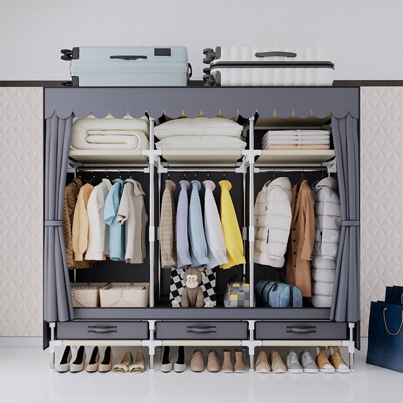 A Portable Wardrobe, Durable, with Hanging Shelves, Lightweight and Easy to Assemble, Space-saving and Dust-proof
