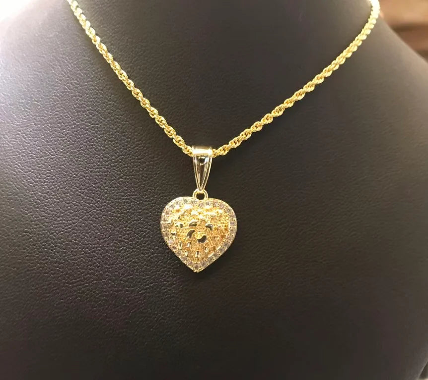 Hip Hop Unique Design Gold Nugget Diamond Cut Heart Shaped Charm Pendant Necklace  for Women/Men Jewelry