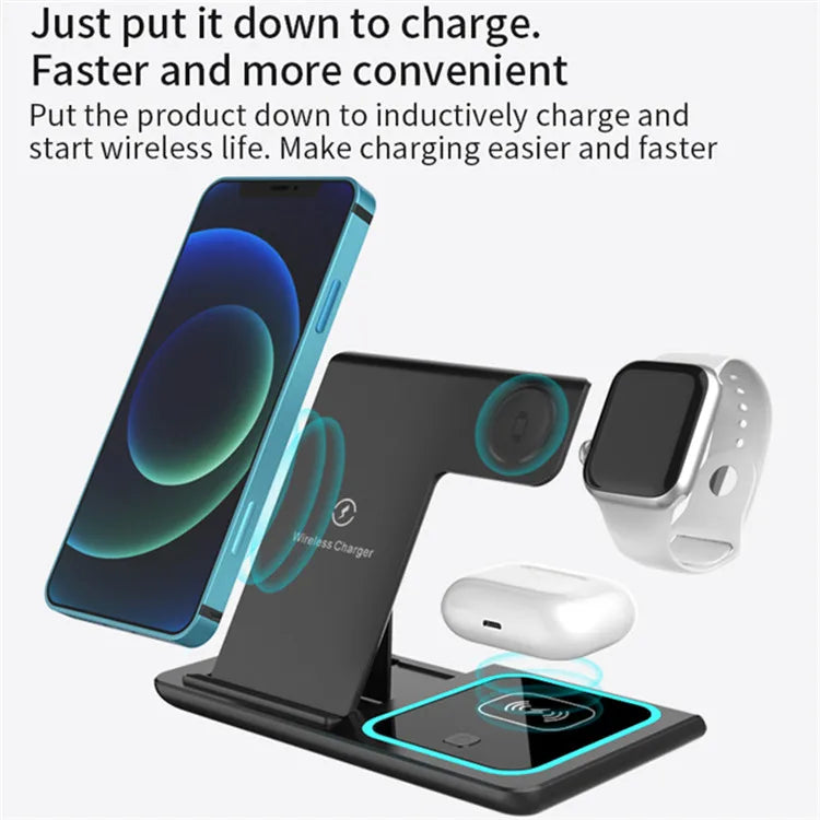 Factory Hot Selling 15W 3-in-1 Wireless Charger for QI Fast Smart Magnetic Charging Stand Holder for iPhone Watch & Earphones
