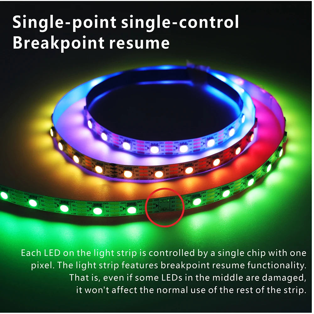 WS2811 WS2812B WS2815 WS2813 RGB IC LED Strip Lights 30/60/144 pixels per meter individually addressable smart lights DC5V/12V