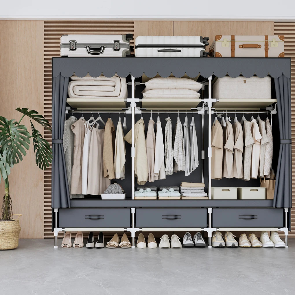 A Space-saving Portable Wardrobe, Durable, with Hanging Shelves, Lightweight and Easy to Assemble, Space-saving and Dust-proof