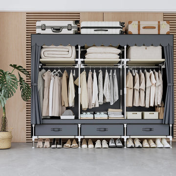 A Space-saving Portable Wardrobe, Durable, with Hanging Shelves, Lightweight and Easy to Assemble, Space-saving and Dust-proof