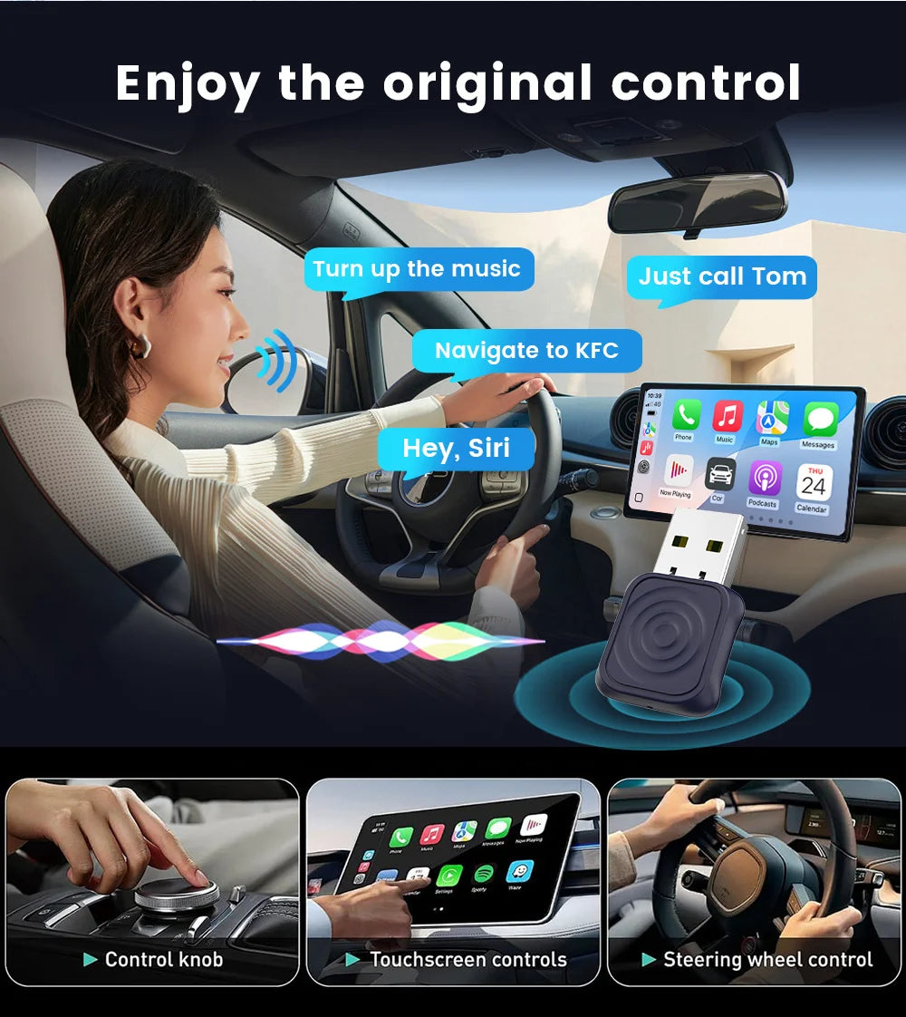 CarlinKit 5.0 Mini Ultra CarPlay Wireless Adapter 2 In 1 Wifi 5.8G Android Auto Wireless Dongle for Spotify Music OEM Car