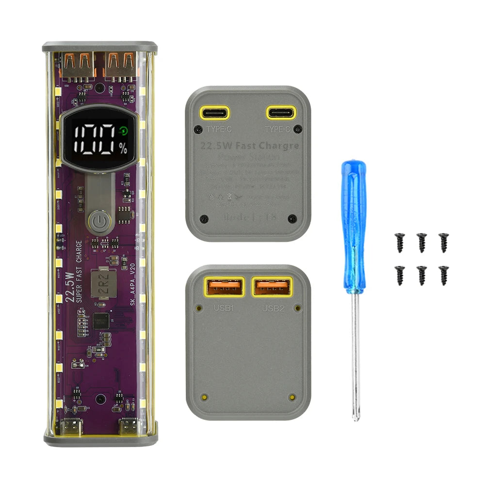 8*18650 Power Bank Battery Case 22.5W PD 45W Fast Charging Battery Storage Box Welding Free USB+Type-C Port
