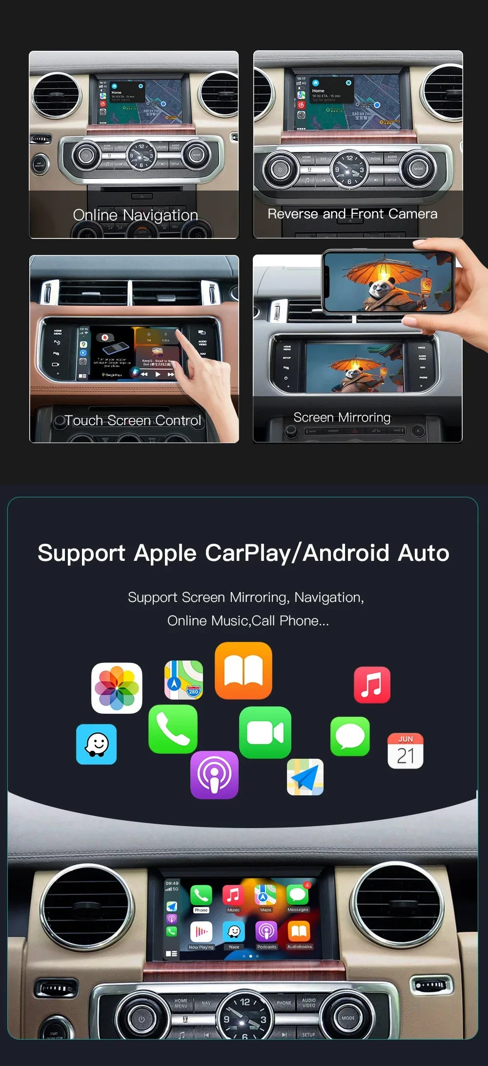 CARABC Wireless Carplay Android Auto For Land Rover Jaguar Discovery 4 Evoque Freelander 2 XE XF XJL Mirroring Decorder Box