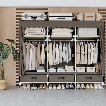 A Space-saving Portable Wardrobe, Durable, with Hanging Shelves, Lightweight and Easy to Assemble, Space-saving and Dust-proof